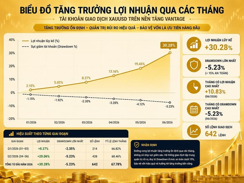 Tăng trưởng lợi nhuận qua các tháng trên Vantage