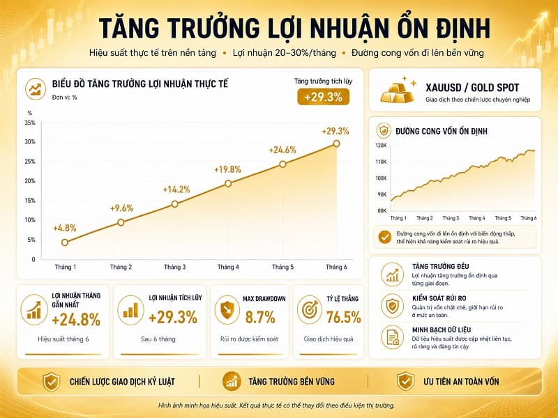 Biểu đồ tăng trưởng lợi nhuận thực tế đi lên ổn định